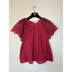Baybala Michelle Blouse Cranberry Red Eyelet Lace Cotton Midi Boho Lined S